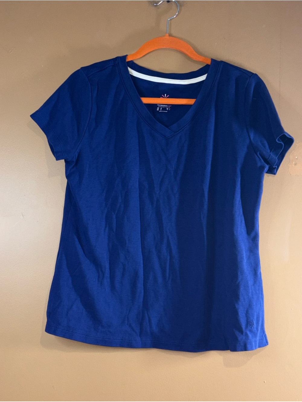 HC825 Isaac Mizrahi Live Blouse Women's Medium Blue Solid Short Sleeve Top Shirt